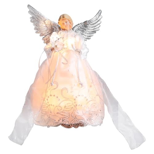 White Lighted Christmas Tree Topper Angel with 8 Lighting Modes - Elegant Holiday Decor