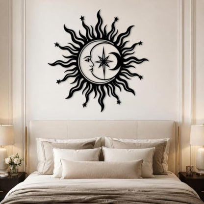 White Sun Moon Stars Metal Wall Art - 31x31in Celestial Wall Decor