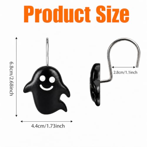 Halloween Ghost Pumpkin Shower Curtain Hooks Set - Spooky Bathroom Decor, Rustproof Metal Hangers, 12 Pieces