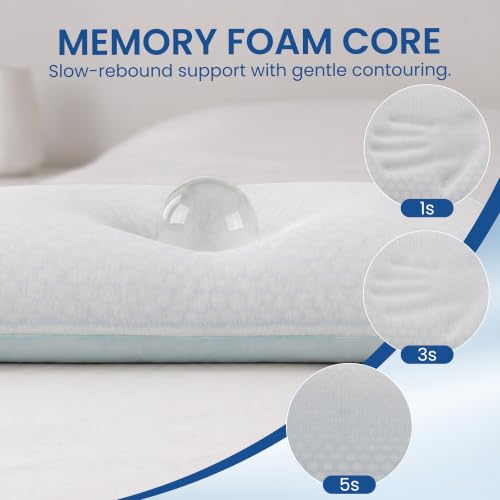 White Memory Foam Bed Pillow with Dual Cooling Surfaces & Contouring Support