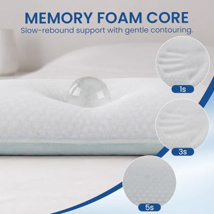 White Memory Foam Bed Pillow with Dual Cooling Surfaces & Contouring Support