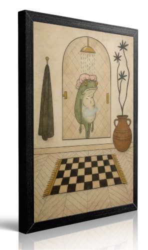 Bathroom Frog Wall Art - 8x10 Inch Framed Funny Frog Bathroom Decor