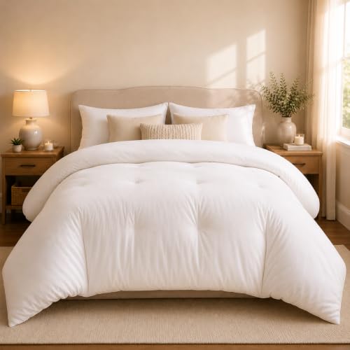 King Fluffy White Comforter - Marshmallow Duvet Insert for All Seasons
