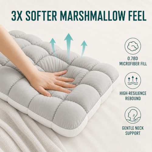 Cooling Marshmallow Puff Pillow - Gray Cloud-Like Support for Side & Back Sleepers