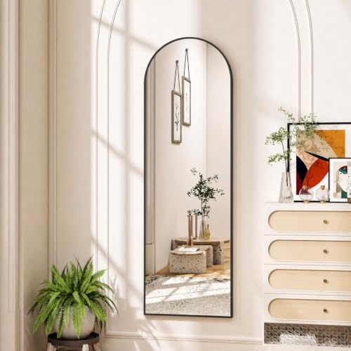 Full Length Arched Floor Mirror with Gold Aluminum Frame 56x15 Inches