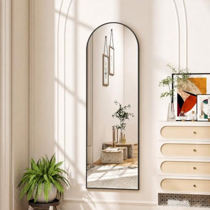 Full Length Arched Floor Mirror with Gold Aluminum Frame 56x15 Inches