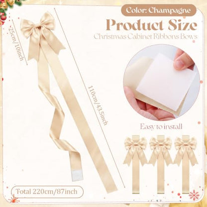Champagne Christmas Cabinet Bows 12 Pcs Satin Decor for Kitchen & Holiday