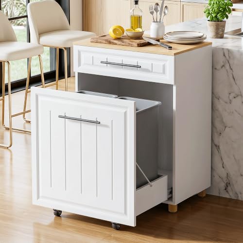ZIFTY Double 2×10 Gallon Pull-Out Trash Can Cabinet White - Kitchen Storage