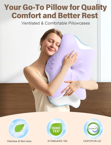 VJASD Purple Cervical Neck Pillow for Pain Relief - Queen Size Memory Foam Support