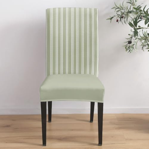 Stretch Dining Chair Covers Set of 4 - Sage Green Stripe Spandex Slipcovers