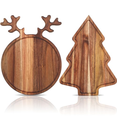 Umigy 2 Pcs Christmas Reindeer and Tree Charcuterie Boards - Acacia Wood