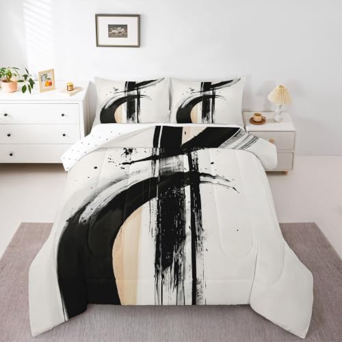 Graffiti Comforter Set All Season Brushstroke Art with 2 Pillowcases Kids King Size - Swan & Panther Variation