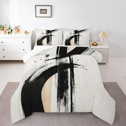 Graffiti Comforter Set All Season Brushstroke Art with 2 Pillowcases Kids King Size - Swan & Panther Variation