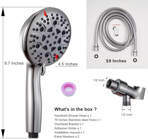 High Pressure 8-Mode Handheld Shower Head with 60" Hose & Adjustable Bracket