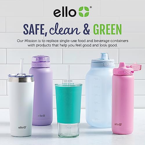 Ello Cooper 22oz Stainless Steel Water Bottle with Straw and Carry Handle, Double Walled and Vacuum Insulated Metal, Leak Proof Locking Lid with Soft Silicone Spout, Reusable, BPA Free, Lilac