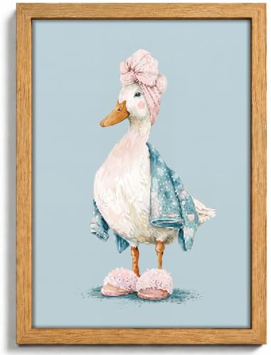 Wood Framed Bathroom Duck Wall Art - Cute Canvas Decor with Variation Bathroom Duck 10"L x 8"W