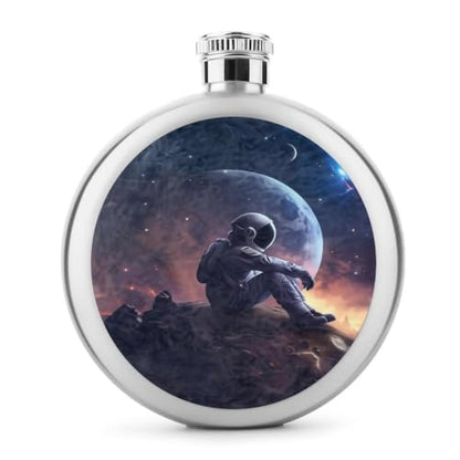 Astronaut Moon Scene Stainless Steel Flask 140ml, Portable Liquor Bottle with Screw Cap - One Size