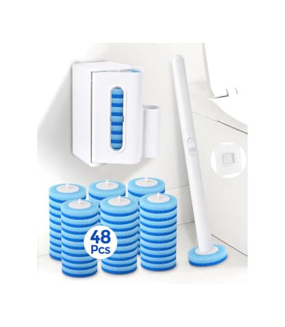 Disposable Toilet Brush and Holder Set with 48 Refill Heads - One Size