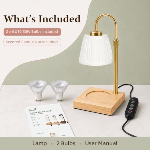 Dimmable Candle Warmer Lamp with Timer and Light Gold Finish - Home Decor