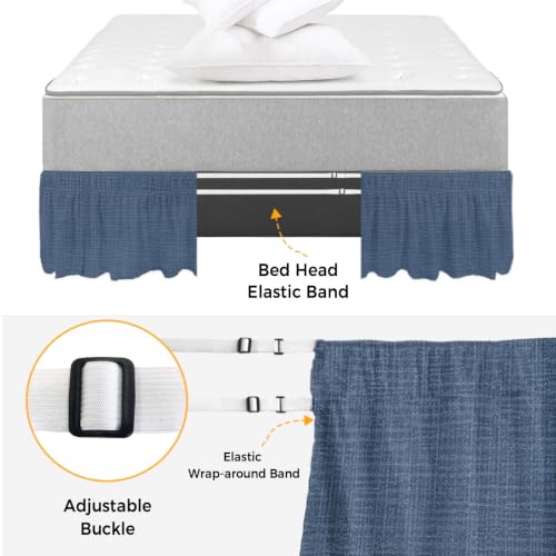 Dark Blue Queen Size Bed Skirt 16-Inch Drop Elastic Dust Ruffle Wrap Around