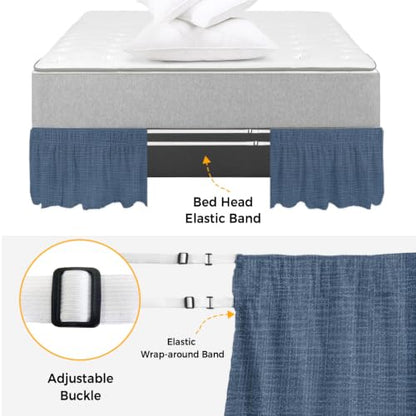 Dark Blue Queen Size Bed Skirt 16-Inch Drop Elastic Dust Ruffle Wrap Around