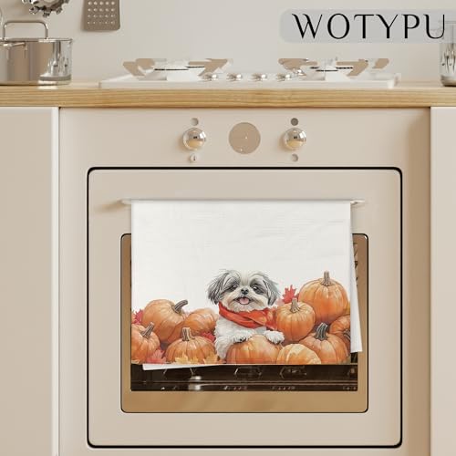 Shih Tzu Kitchen Towels - Fall Autumn Maple Leaf Dog Dish Hand Towels - 16x24 Inch - Variation Shih Tzu-10