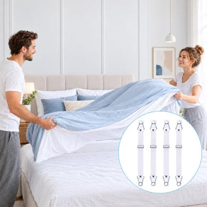 Adjustable Bed Sheet Clips Set of 4 - Secure Flat & Fitted Sheets