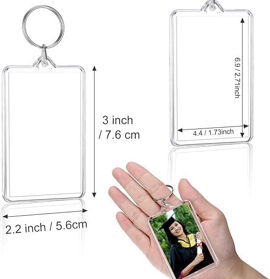 4Pcs Clear Plastic Photo Frame Keychains Rectangle Shapes for Photos