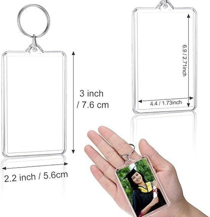 4Pcs Clear Plastic Photo Frame Keychains Rectangle Shapes for Photos