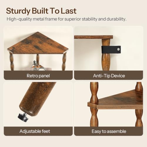 Corner Shelf Wooden 4-Tier Rustic Brown - Space Saving Corner Bookcase