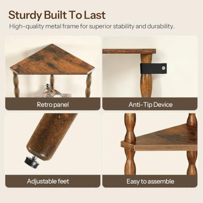Corner Shelf Wooden 4-Tier Rustic Brown - Space Saving Corner Bookcase