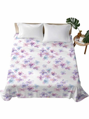 Full Size Flat Sheet for Bed - Purple Pink Flowers Microfiber 81x96 with Variation