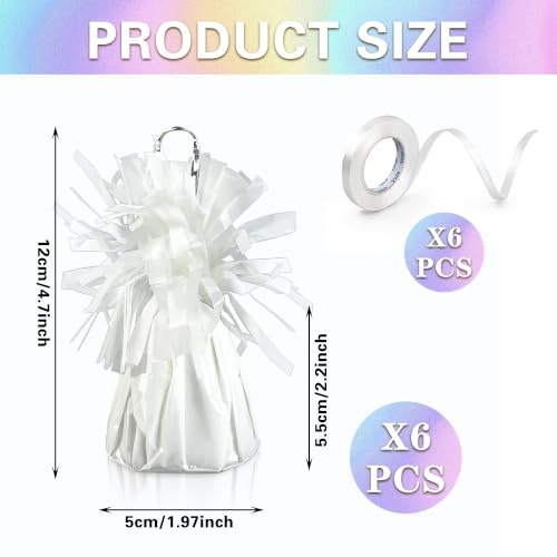 White Balloon Weights Set with Ribbons for Party Decorations - 6 Pieces