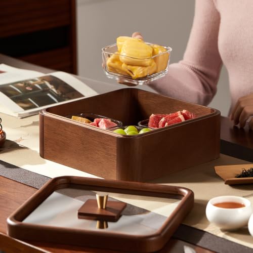 Square Dry Fruit Tray with Glass Lid and 4 Glass Bowls - 9.1 Inch