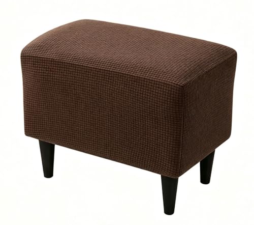 Stretch Rectangle Ottoman Cover - Deep Brown Corn Velvet Waffle Grid Slipcover