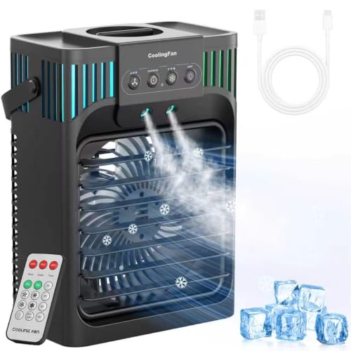 Portable 4-in-1 Evaporative Air Cooler with Remote, 3 Modes & LED Light - Black