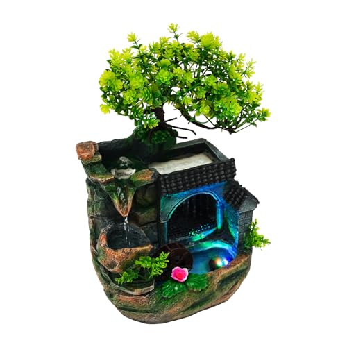 Tabletop Water Fountain with LED Lights and Rockery Humidifier - 11.8 Inches