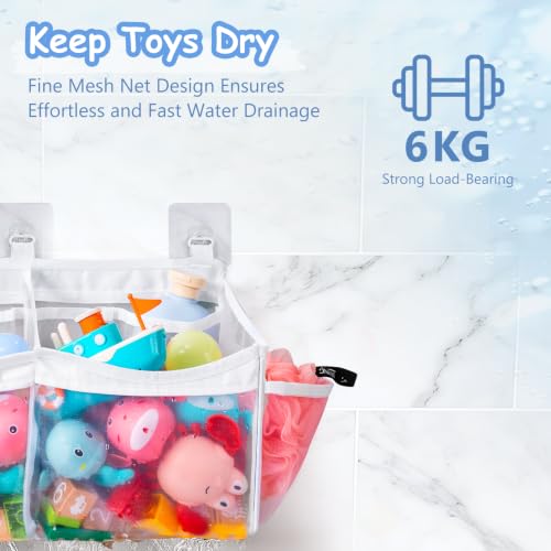 Large Bath Toy Organizer with Mesh Pockets for Kids' Bathroom Storage