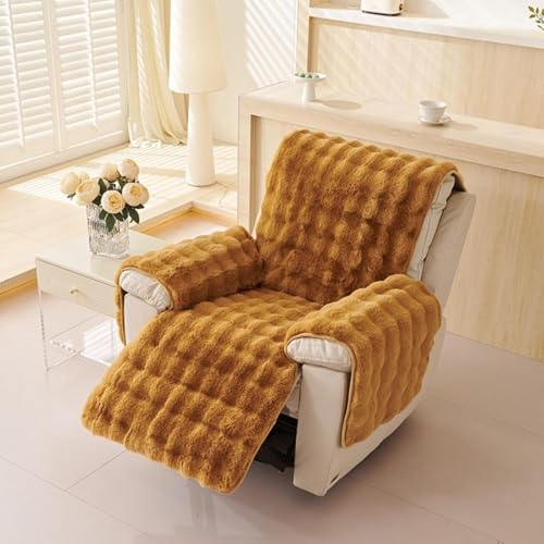 Brown Faux Fur Recliner Chair Cover, Non-Slip, Washable Sofa Protector