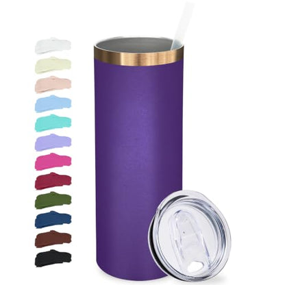 Purple 20 oz Stainless Steel Skinny Tumbler with Lid & Straw - Bulk Pack