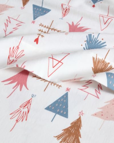 Christmas Flannel Bed Sheet Set - 100% Cotton, Split King, Trees Design