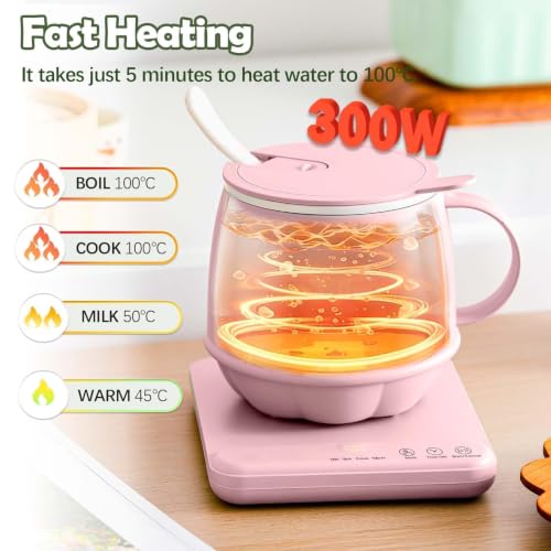 Pink 400ML Electric Mug Warmer with 4-in-1 Beverage Heating and Cooking Modes