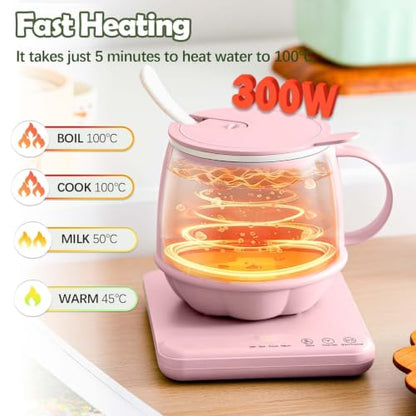 Pink 400ML Electric Mug Warmer with 4-in-1 Beverage Heating and Cooking Modes