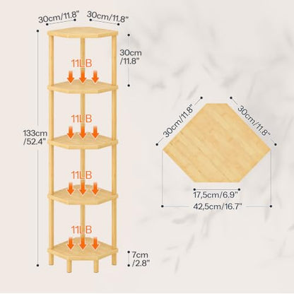 5-Tier Bamboo Corner Shelf Stand Plant Display with Tool-Free Assembly