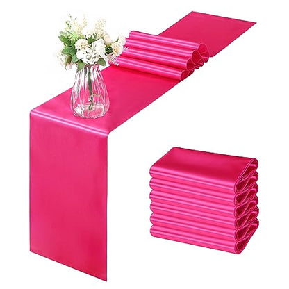 Satin Table Runners 12x108 Inches - Hot Pink | 6 Pack, Elegant Party Decor