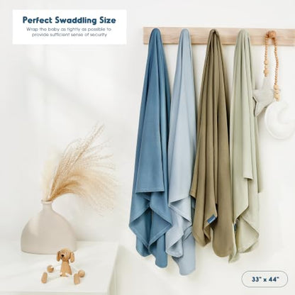 GRSSDER 4-Pack Baby Swaddle Blankets 33x44 Inches - Blue & Green Soft Jersey Knit