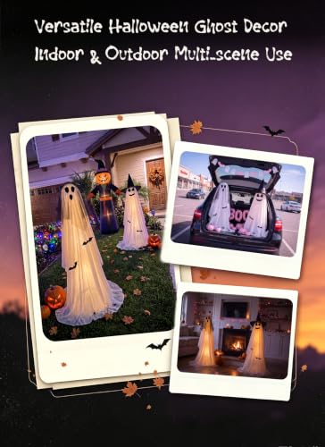 Halloween Ghost Decorations Light Up Ghosts Outdoor - 2 Pack, Veil Witch Hat Variant
