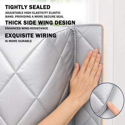 Silver Insulated Window AC Cover with Windproof Wing - L 21.3" x 14.2" x 3.1"