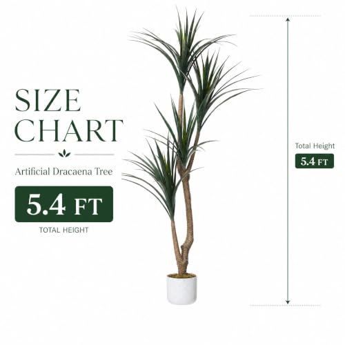 Artificial Dracaena Tree 5.4FT with White Spotted Planter - Faux Indoor Plant