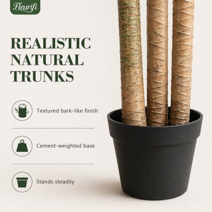 6FT Artificial Dracaena Tree with 3 Thick Trunks and Realistic Foliage